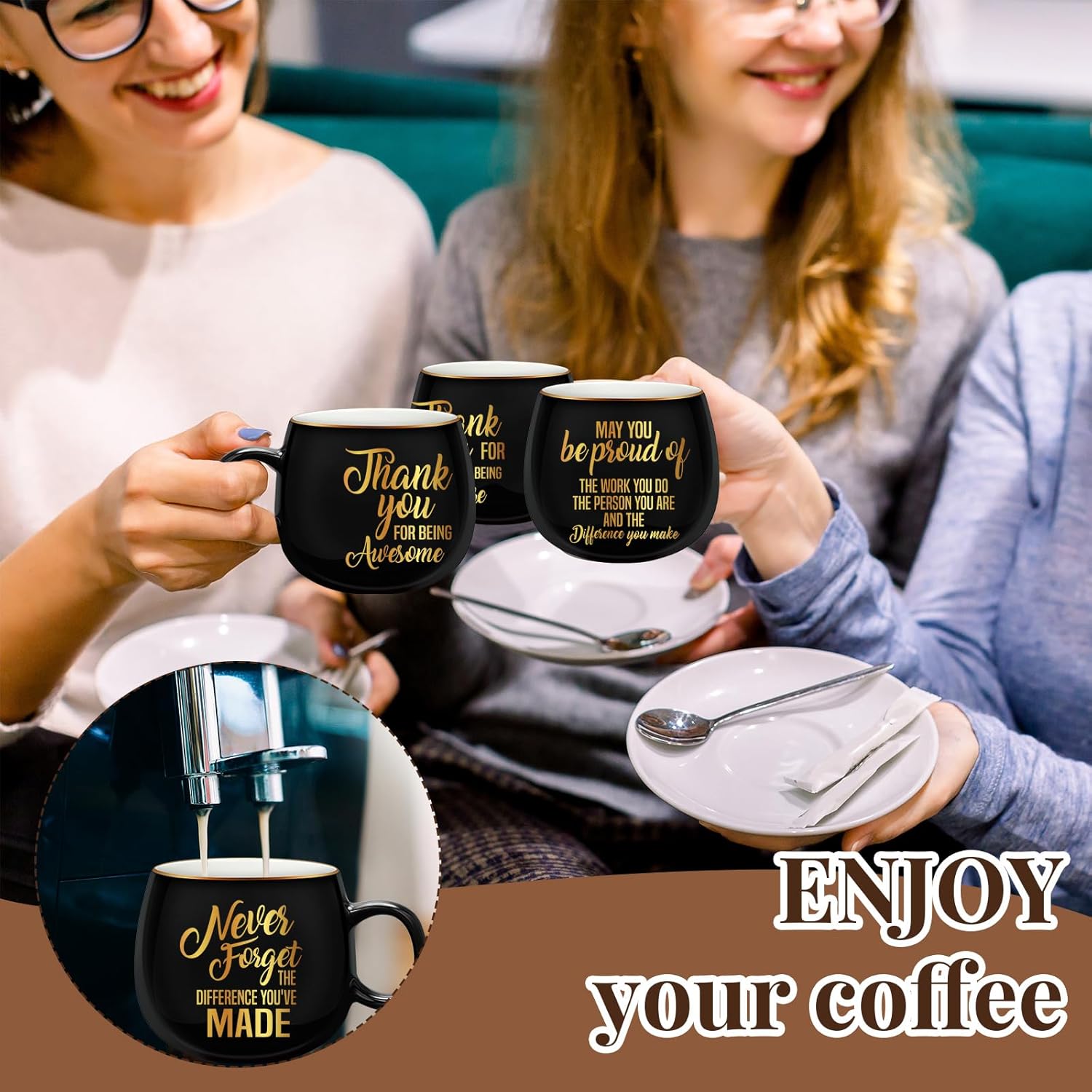 Tioncy 12 Sets Employee Appreciation Gifts Christmas Thank You Mugs Bulk 12 oz Ceramic Coffee Cups with Spoons Inspirational Mugs for Women Men Coworkers Team Staff Nurse Teachers