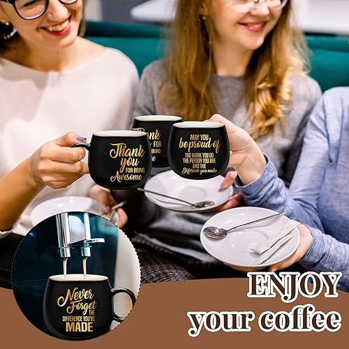 Miniatura 4 de Tioncy 12 juegos de tazas de café de cerámica de 12 onzas con cucharas, regalo de graduación, regalos de agradecimiento a granel, tazas inspiradoras