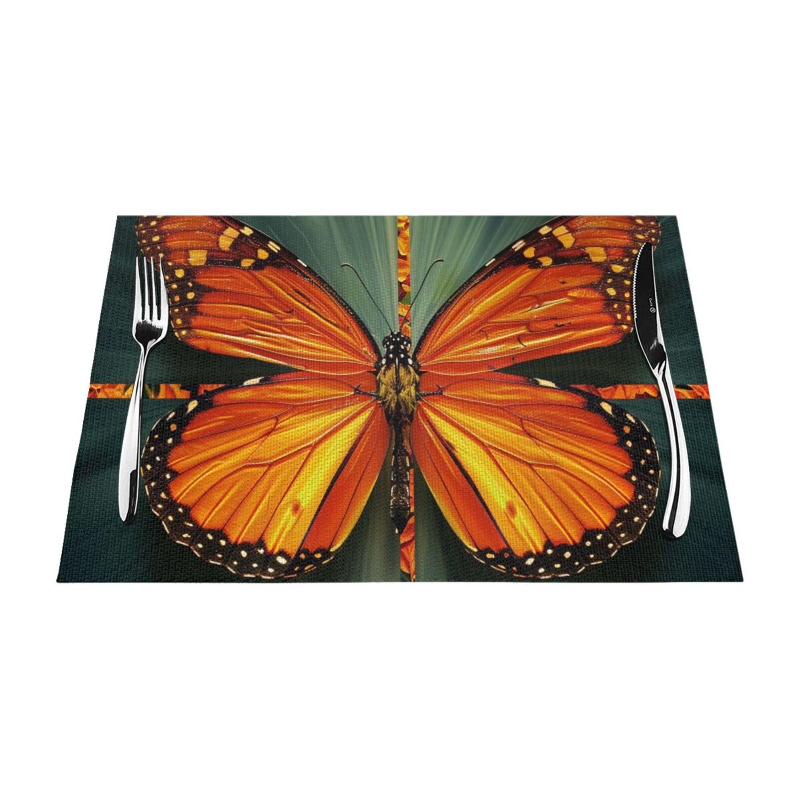 Set de table PVC orange motif papillon premium lavable et résistant