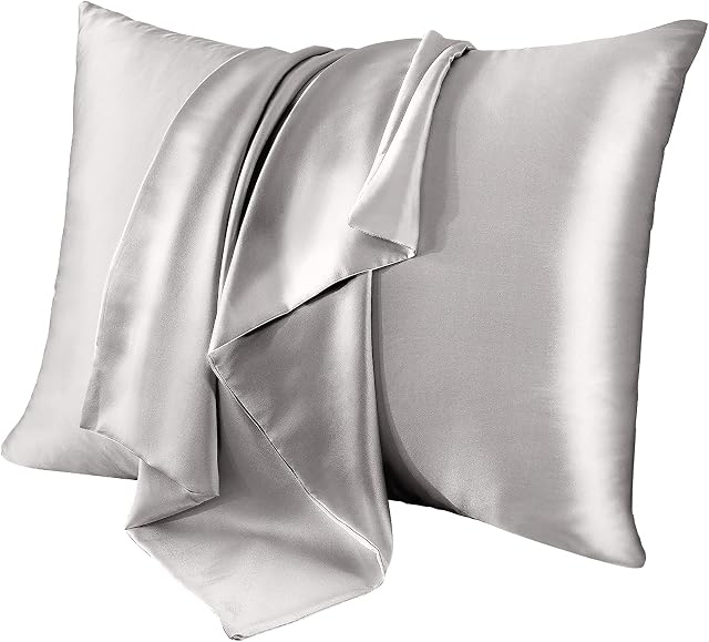 Jaciu 100% Silk Pillowcase, for Hair and Skin, Both Side Mulberry Silk Pillowcase 21 Momme 600 Thread Count with Hidden Zipper Hypoallergenic Soft and BreathableGrey, Standard: 20"x26",1pcs