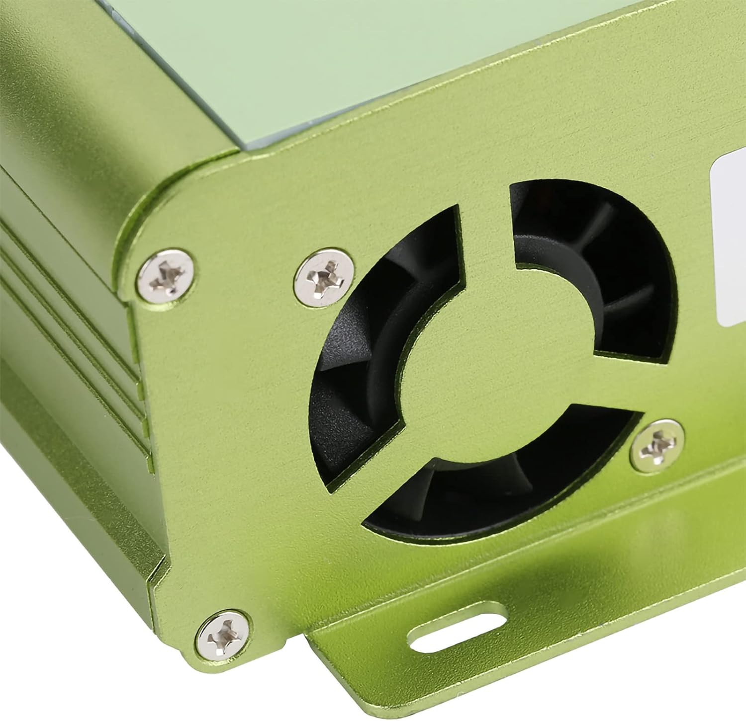 Close-up of the cooling fan on the Akozon MPT-7210A Solar Controller, located on the side panel.