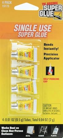 4 Count Original Super Glue Single Use Tubes .01 oz Each Bonds Instantly Pack of 2