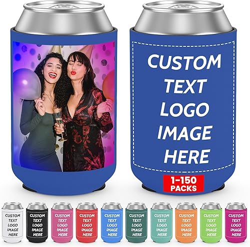 Miniatura 10 de Fundas enfriadoras de latas de cerveza personalizadas a granel, soporte aislado para botellas de bebidas con logotipo, texto de imagen, para boda,