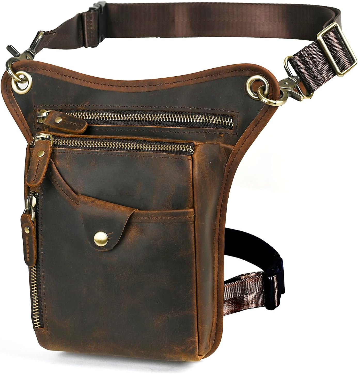 Handadsume Water Resistant Canvas + Leather Motorcycle Fanny Waist Pack One Shoulder Drop Leg Thigh Bag For Men Women FB211-6