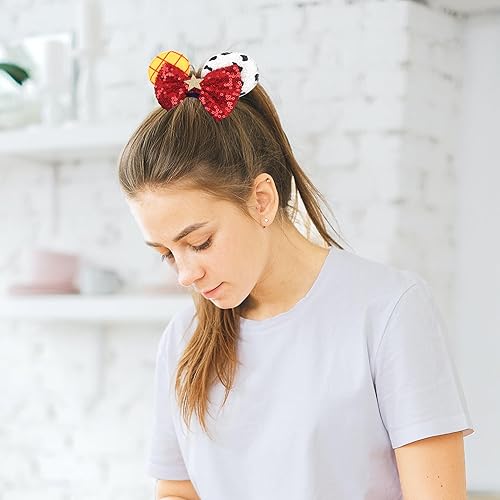 Miniatura 7 de Velvet Sparkle Sequin Hair Scrunchies and Mouse Ears Bows - 4 Pack Elastic Hair Accessories for Women, Girls, Kids, Cosplay, Vacation, Photography