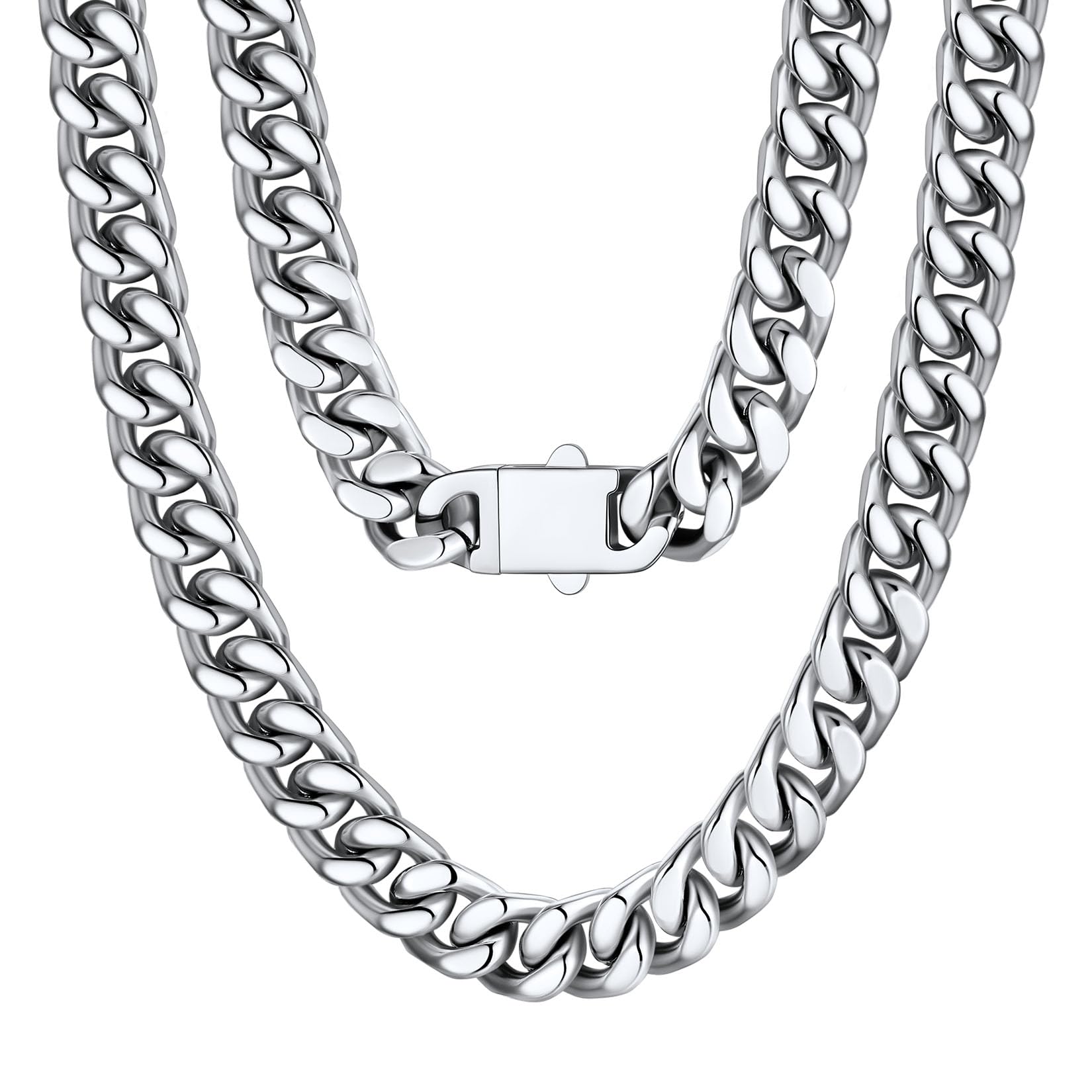 U7 Collana da uomo a catena cubana a maglia cubana in acciaio inossidabile larghezza 5/7/9/12 mm lunghezza 45-76cm colore argento placcato oro nero stile hip hop confezione regalo