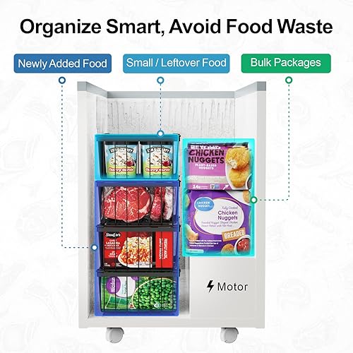 Miniatura 8 de iSPECLE Contenedores organizadores para congelador, paquete de 4 organizadores apilables para congelador profundo de 5 pies cúbicos, cestas de