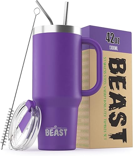 Miniatura 64 de Beast - Vaso de acero inoxidable con aislamiento al vacío para café, taza de hielo, termo de viaje de doble pared, 42 onzas (azul cielo tormentoso)