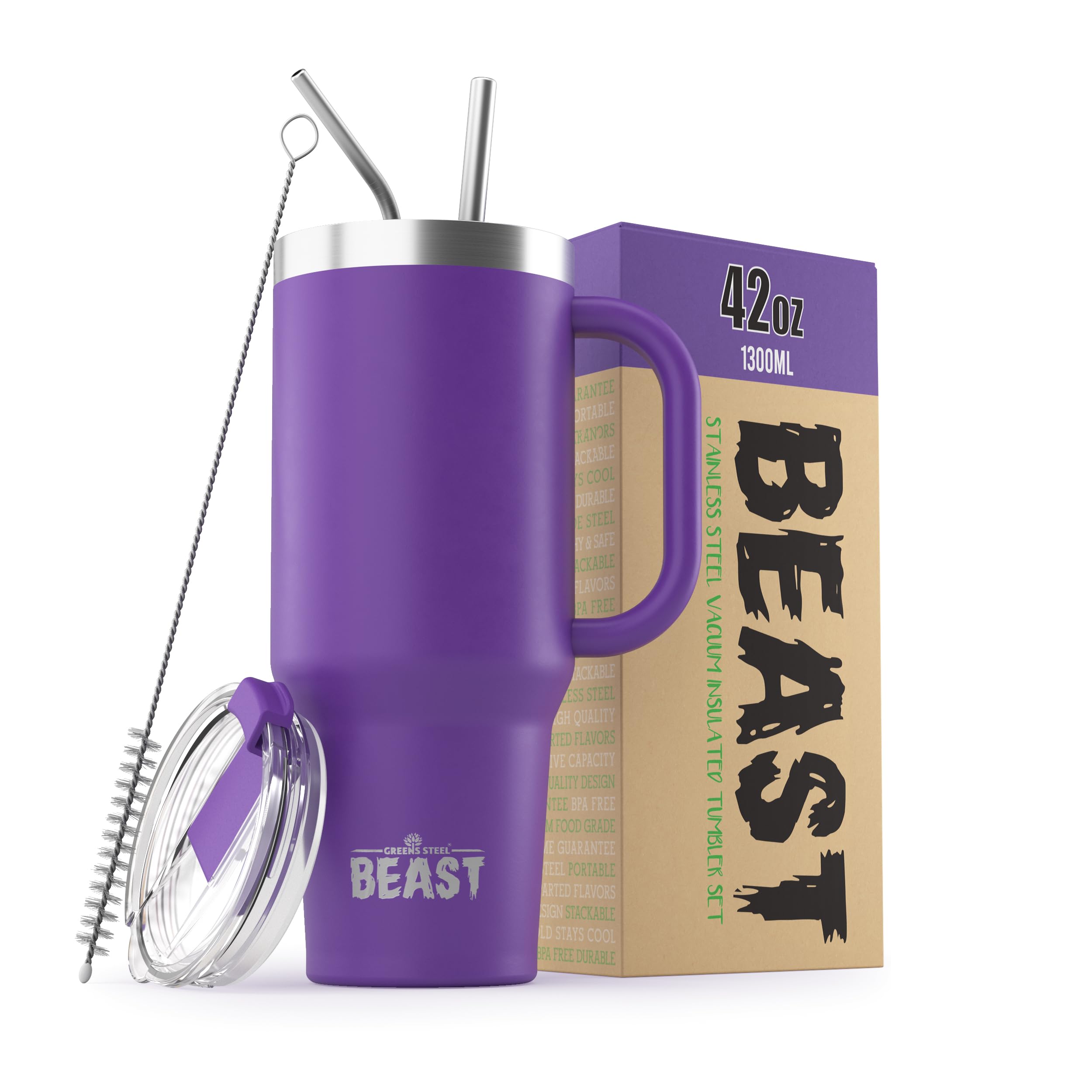 Greens Steel Beast Tumbler – 550 ml (20 oz), Coral | Vaso de acero inoxidable reutilizable con aislamiento al vacío | con 2 pajitas y cepillo de limpieza | Termo de viaje de doble pared — view 67