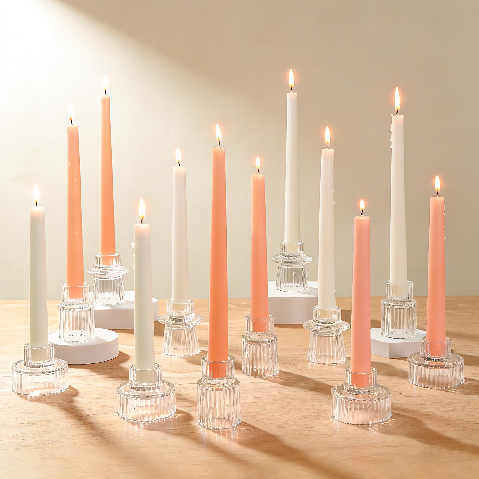 Amazon.com: Turvono Vintage Ribbed Clear Glass Candle Holders Set