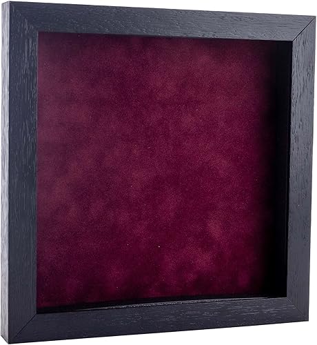 Marco de caja de sombra de 4 x 4 pulgadas, madera negra texturizada, con una profundidad de visualización de 34 pulgadas, incluye un tablero de