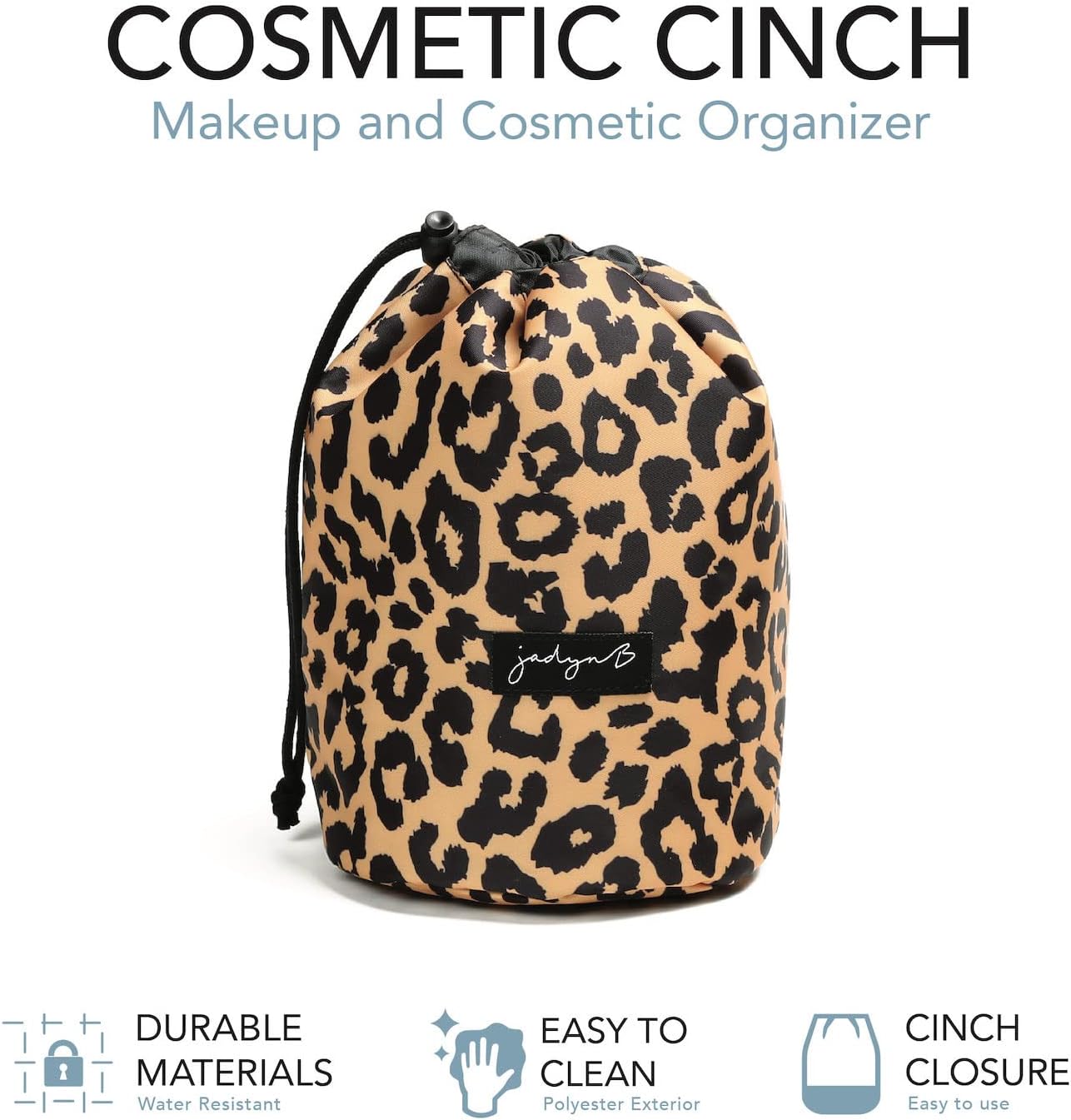 Jadyn Durable Cinch Top Makeup Organizer - Compact Travel Makeup Bag - 7 Interior Pockets for Cosmetics - Drawstring Toiletry Travel Bag for Women - 6L Storage Capacity - (Leopard) - Image 2