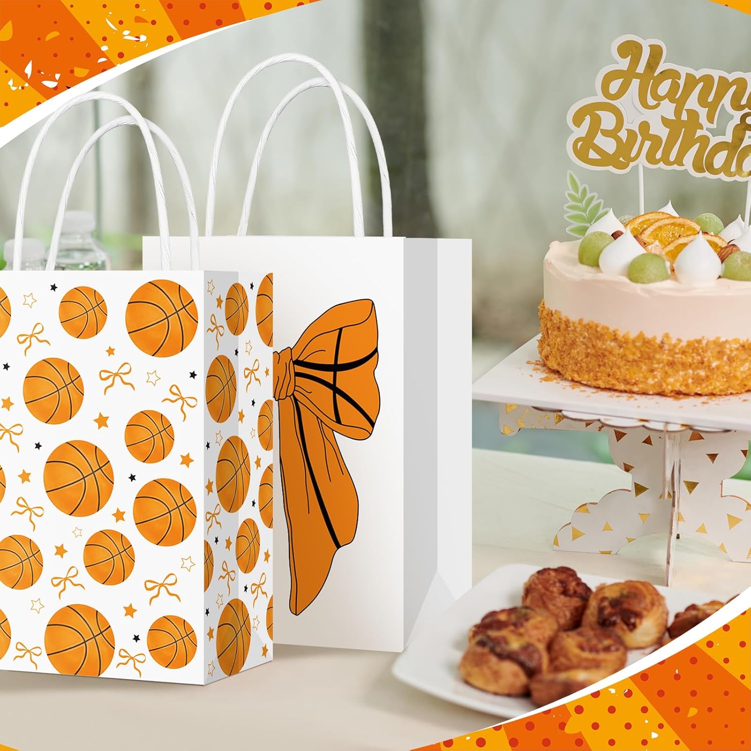 Eersida 16 Pcs Bow Basketball Gift Bags for Team with Handles Cute Basketball Party Favor Goodie Candy Treat Bags Bulk for Birthday Party Supplies - Image 6