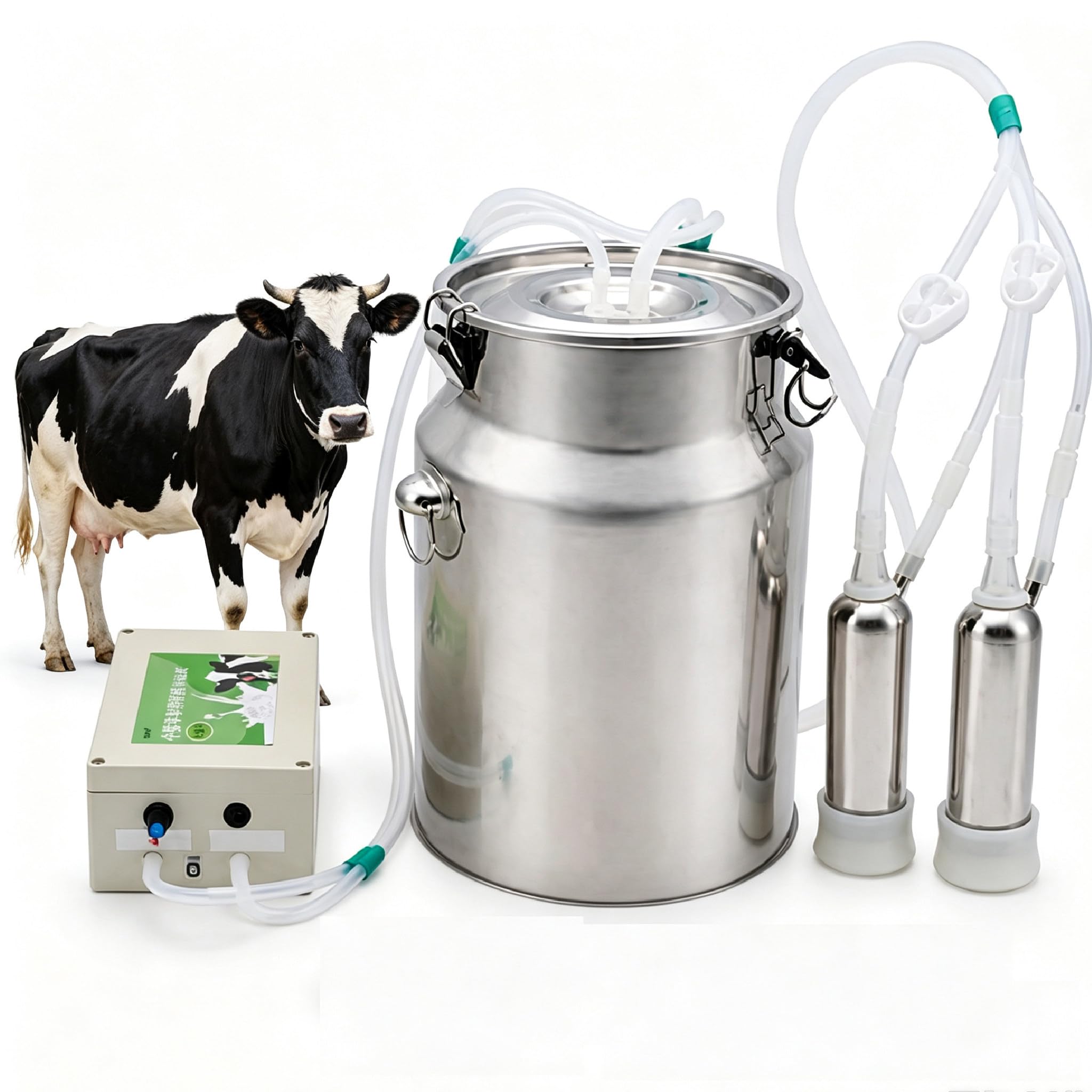 Mungitrice Elettrica 5L/10L, per Mucche e Pecore, Ricaricabile 10L-cattle | Batteria 5200mAh Senza Fili e Rete, Valvola a Galleggiante Auto-Stop e Secchio Inox per Piccole Fattorie