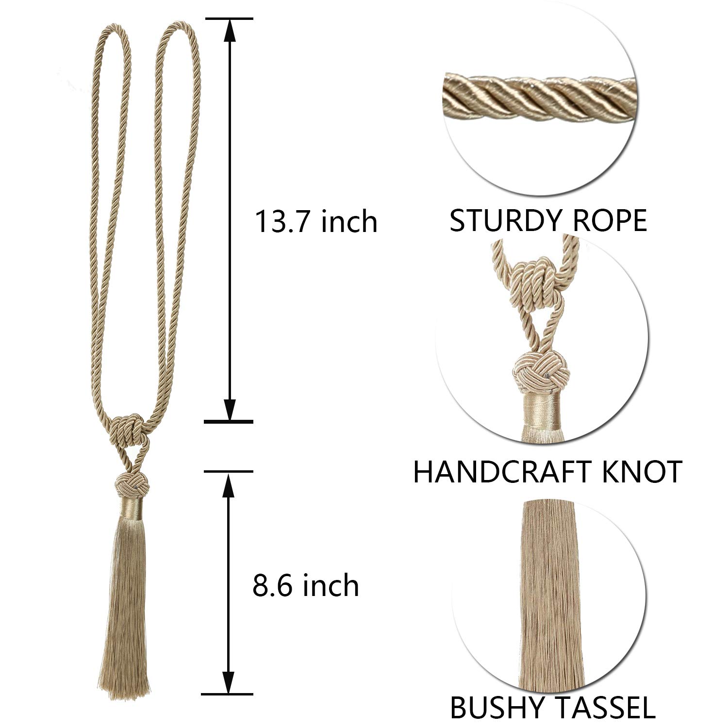 embrasses de Rideaux Attaches tissées à la Main, Pompons décoratifs for Maison(Beige,4pcs)