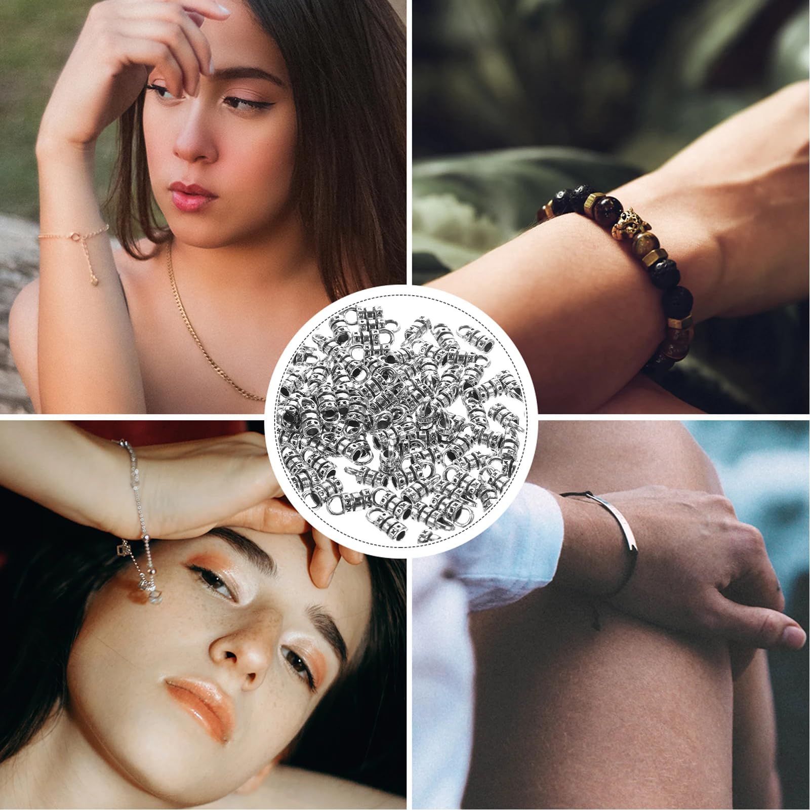 HEALLILY 100pcs Metal Ends Cord Caps Fasteners Clasp Leather Cord Finding Kit for Jewelry Tassel Bracelet Making 2mm Holes