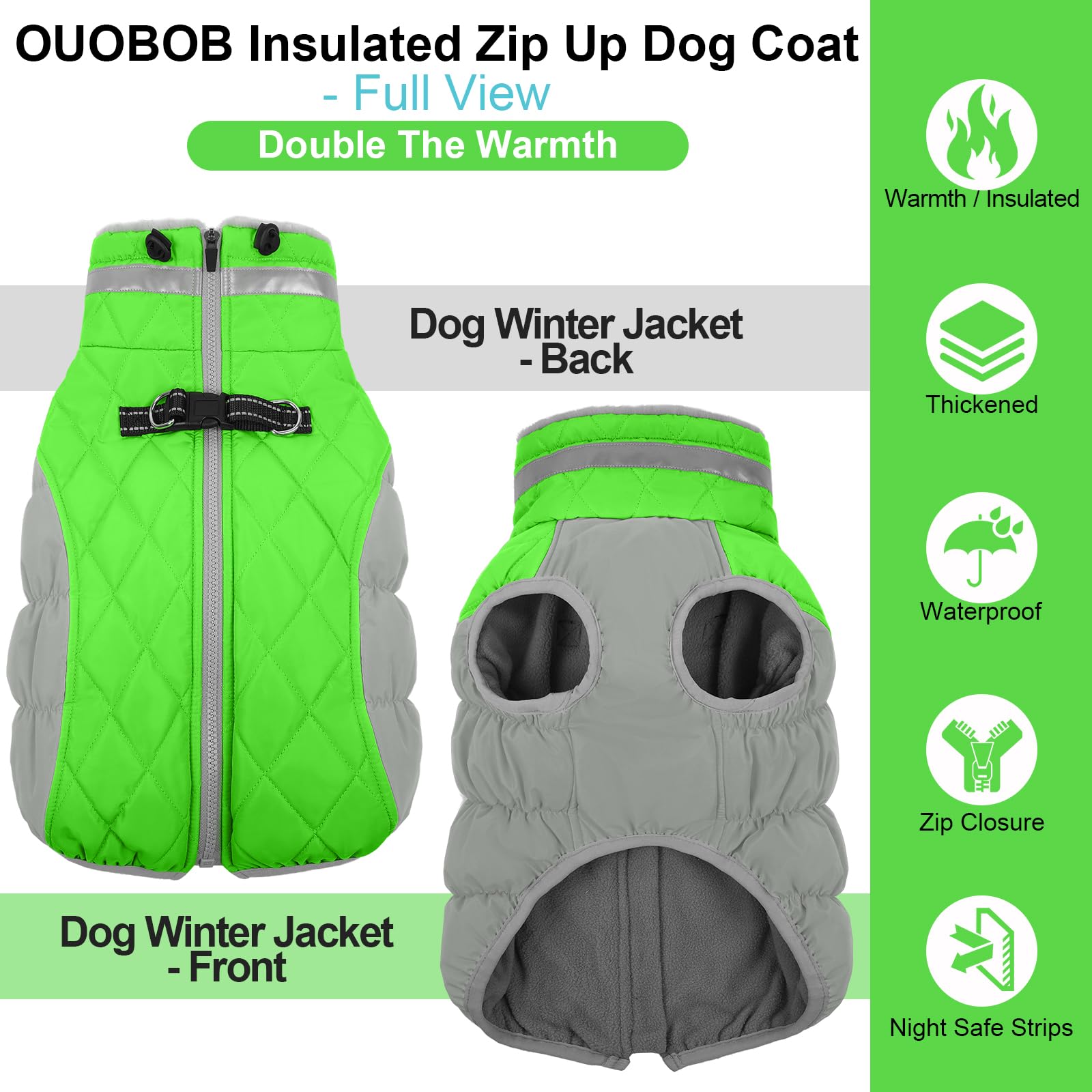 Manteau Chaud pour Chiens de Taille Moyenne, Veste imperméable avec Harnais intégré, Fermeture éclair, Doublure en Polaire pour promenades en Plein air par Temps Froid, Combinaison de Neige