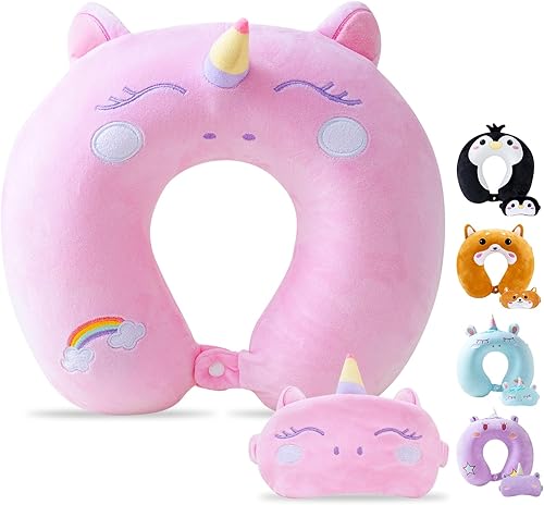 Vista 108 de Almohada de viaje para niños y adultos, bonita almohada para el cuello para viajar, almohada de espuma viscoelástica para avión, almohada para Azul