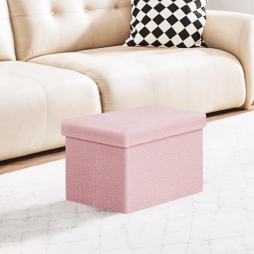 Miniatura 103 de PINPLUS Otomanas otomanas de almacenamiento con forma cuadrada con reposapiés de almacenamiento para sala de estar, asiento otomano Boucle para