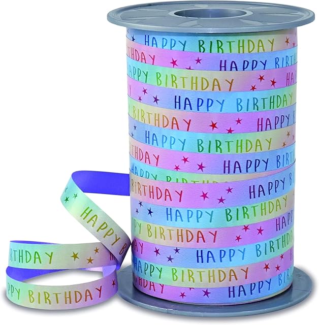 PRÄSENT RAINBOW Curling Ribbon - Birthday pastell, 200 m Gifts Band For Wrapping and Decorating, 10 mm Width, Decorative Ribbon For Easter Decorations, Balloons, Baby Showers,... - Easy To Curl