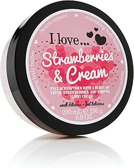 I Love Originals Strawberries & Cream Body Butter, Made With 87% Naturally Derived Ingredients Including Shea Butter & Coconut Oil For Soft & Hydrated Skin, Vegan-Friendly - 200ml
