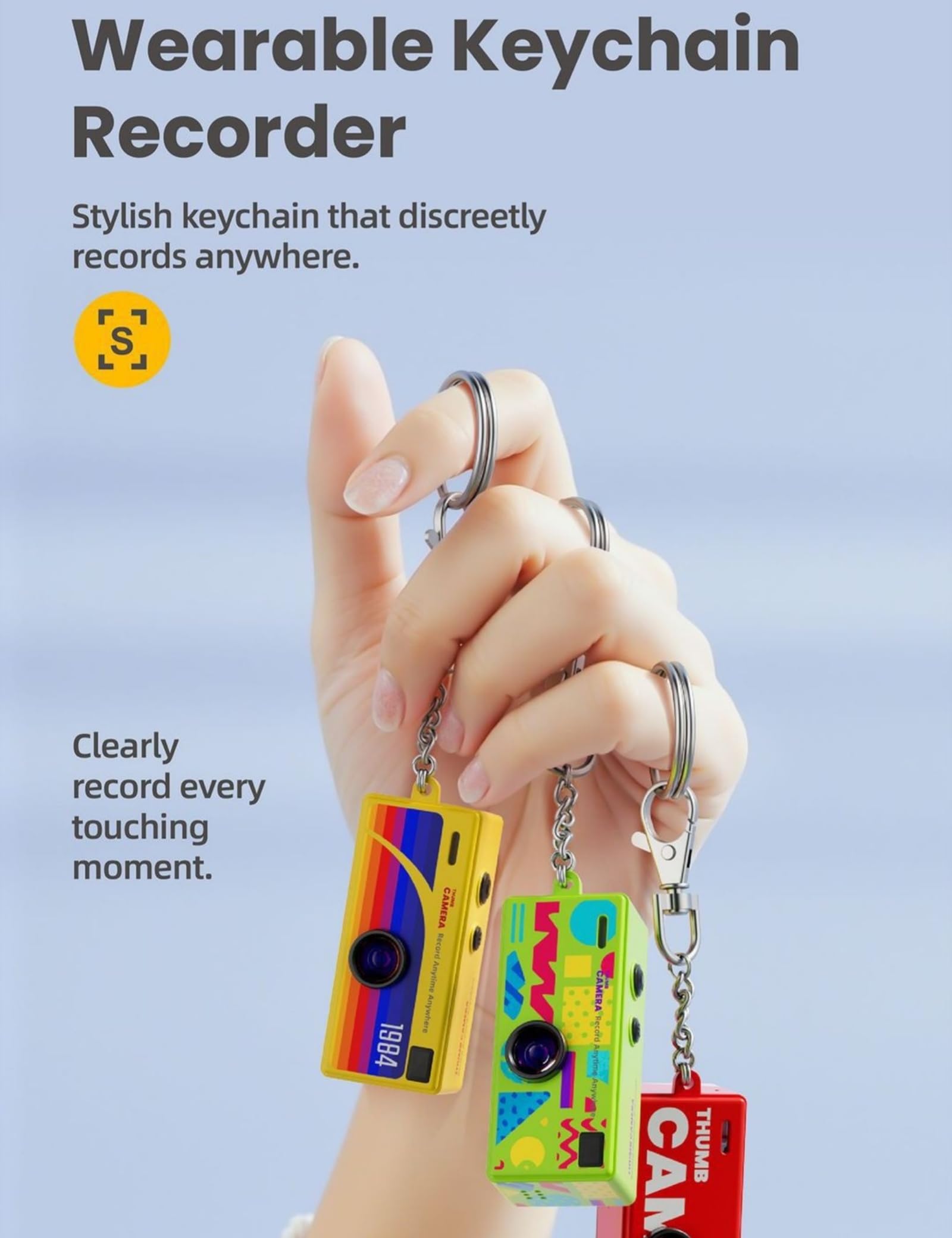 Mini Appareil Photo Numérique Porte-Clés, Caméras Vidéo Compactes avec Carte TF 32 G, Mini Caméra Rétro Porte-Clés, USB-C, Idéal pour Voyages, Vlogging, Divertissement (Jaune)