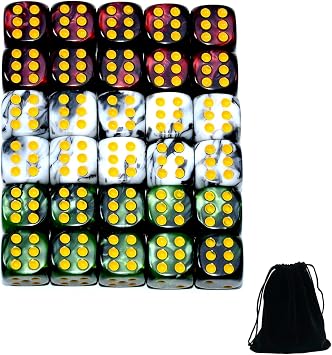 Smartdealspro 30-Pack 12mm Double Color Round Angle Six Sided Dice Die with Free Pouch for Tenzi, Farkle, Yahtzee, Bunco, Teaching Math, Lord of the Ring Living Card Game