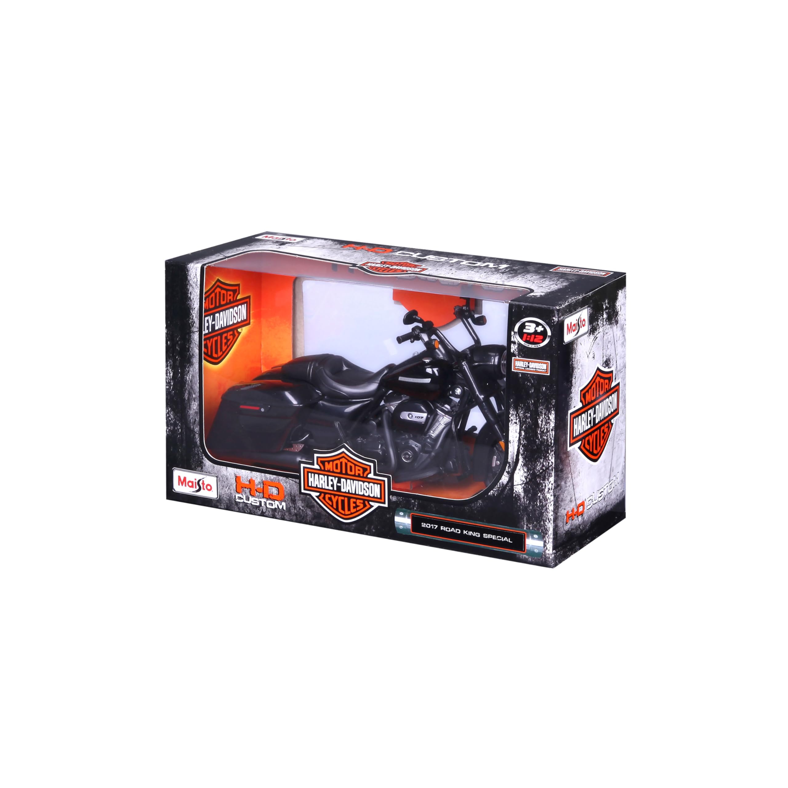Maisto Harley-Davidson Road King Special: fedele modello di moto 1:12, forcella, supporto laterale mobile, 20 cm, nero (532336)