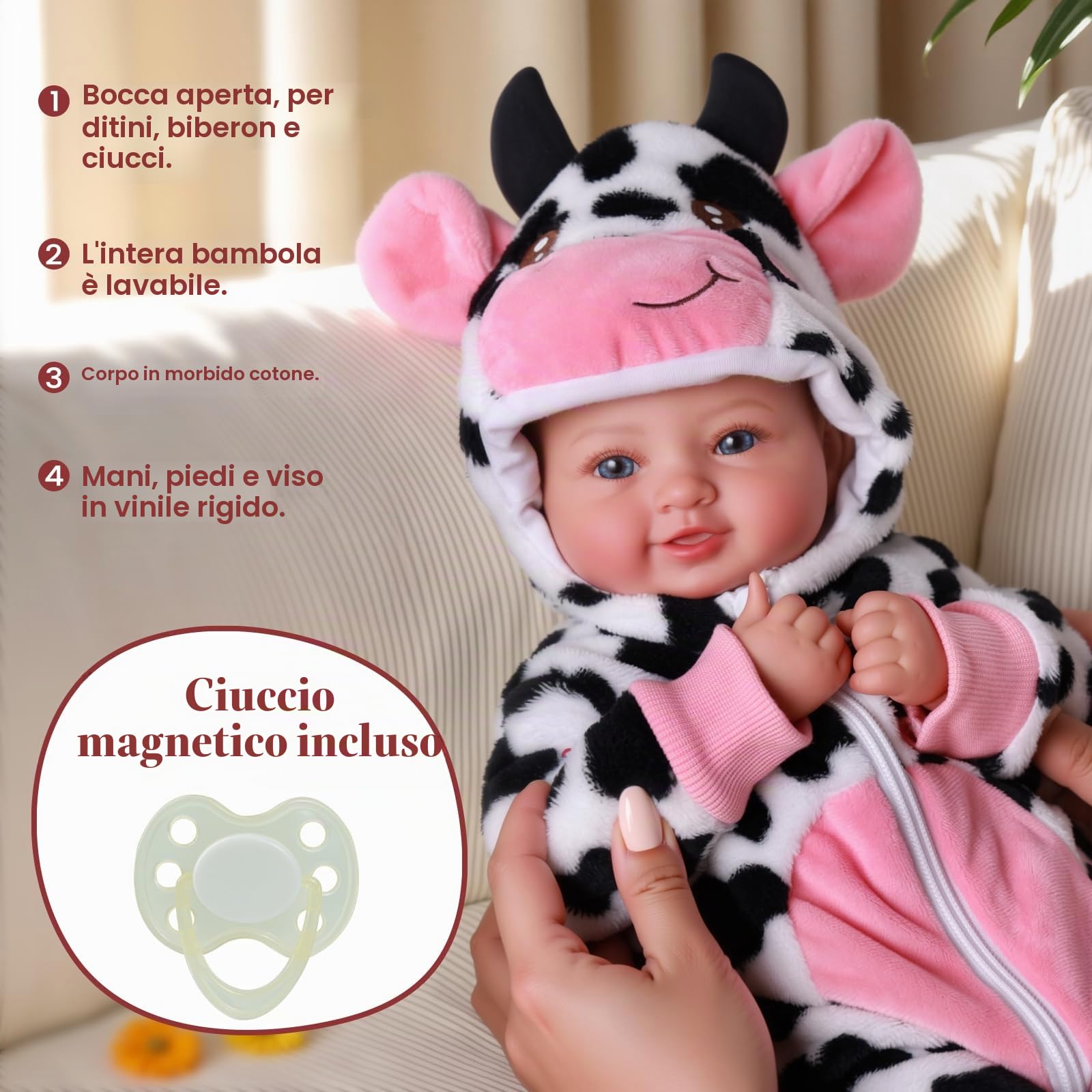BABESIDE Bambola Bambina - 17 Pollici Bambole Neonato Sorriso Dolce, Corpo in Morbido Cotone - Reborn Bambino con Accessori Giochi Bambini 2 anni+