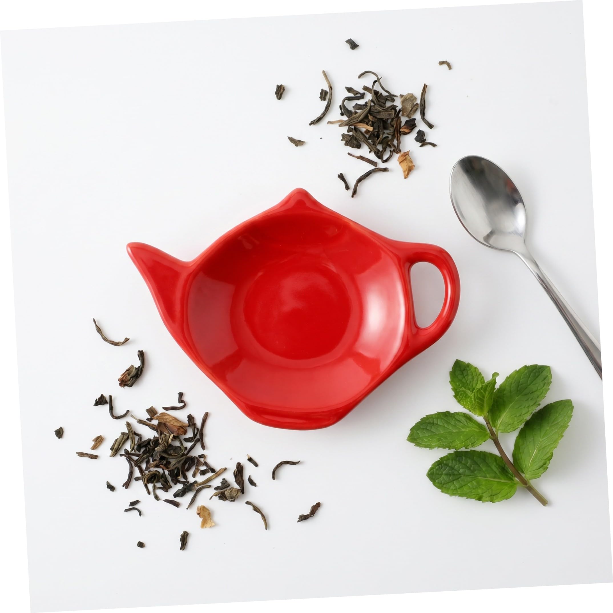 6 Piezas Soporte para Bolsita de Té de Cerámica Roja, Forma Tetera