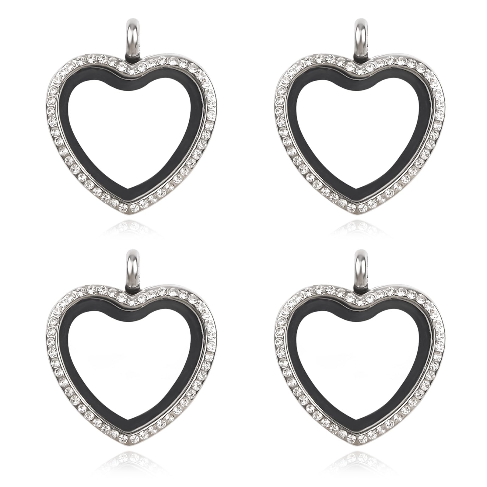 Wandic Sliver Rhinestone Photo Charm, 4 Pcs Heart Shaped Crystal Photo Pendant Bridal Wedding Bouquet Charms Memory Lockets For 2 Pictures