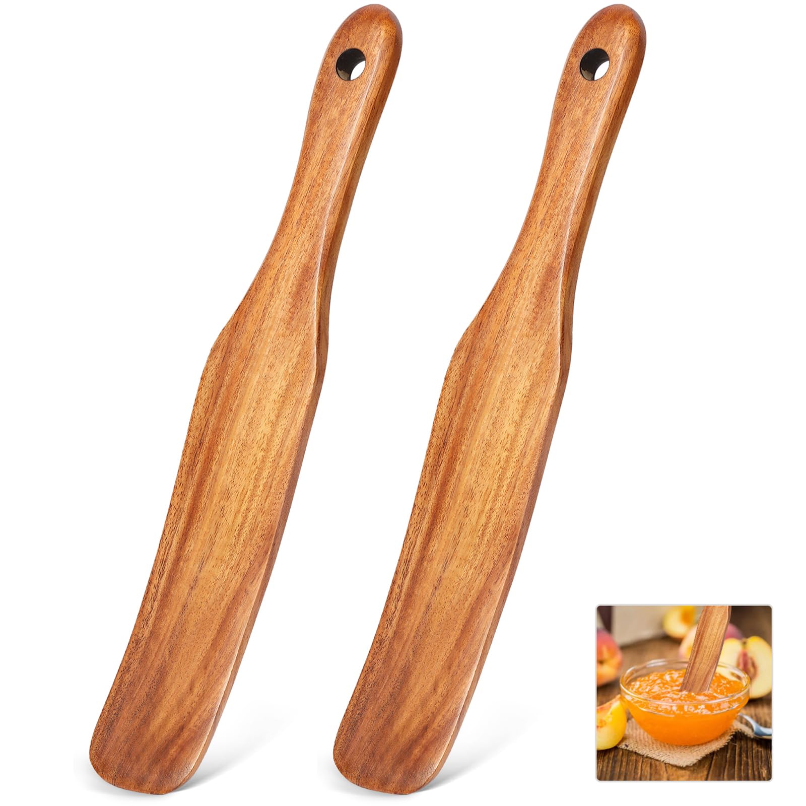 Ustensiles de cuisine en teck : lot de 2 spurtles en bois pour pâtisserie et cuisine