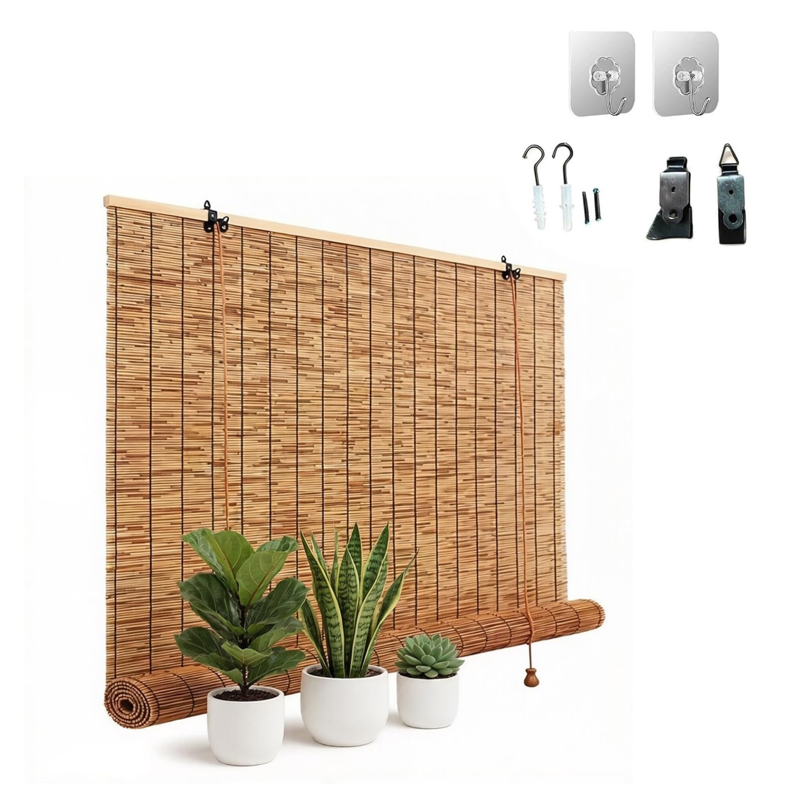 CMJYMX Retro Bamboo Roller Blinds For Windows Natural Curtains Easy To Install, 20 24 31 43 47 59 IN Bamboo Roll Up Shades For For Privacy Protection(140x190CM/55x74IN(WxH))