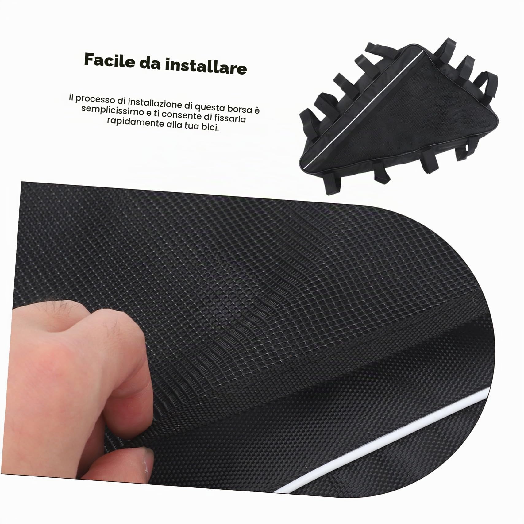 Sosoport Borsa Triangolare per Telaio Bici, Grande Capacità, Oxford Nero | Facile da Installare, Resistente alle Intemperie, per Ciclismo e Campeggio, Capiente, Antiusura, Versione 693-3