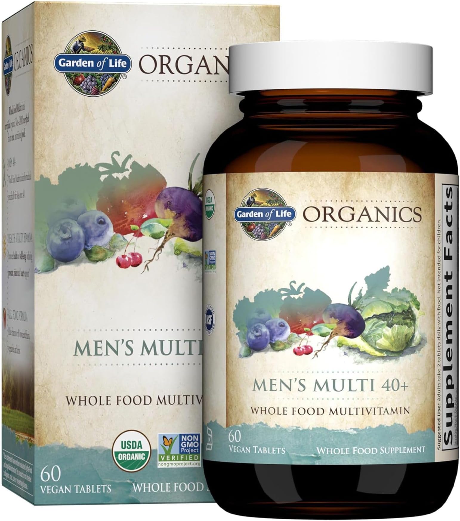 mykind Organics Whole Food Multivitamin for Men 40+, 60 Tablets, Vegan Mens Multi for Health, Well-being Certified Organic Whole Food Vitamins, Minerals for Men Over 40, Mens Vitamins