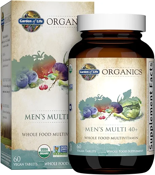 Garden of Life Organics Whole Food Multivitamin for Men 40+, 60 Tablets, Vegan Mens Multi for Health, Well-Being Certified Organic Whole Food Vitamins, Minerals for Men Over 40, Mens Vitamin