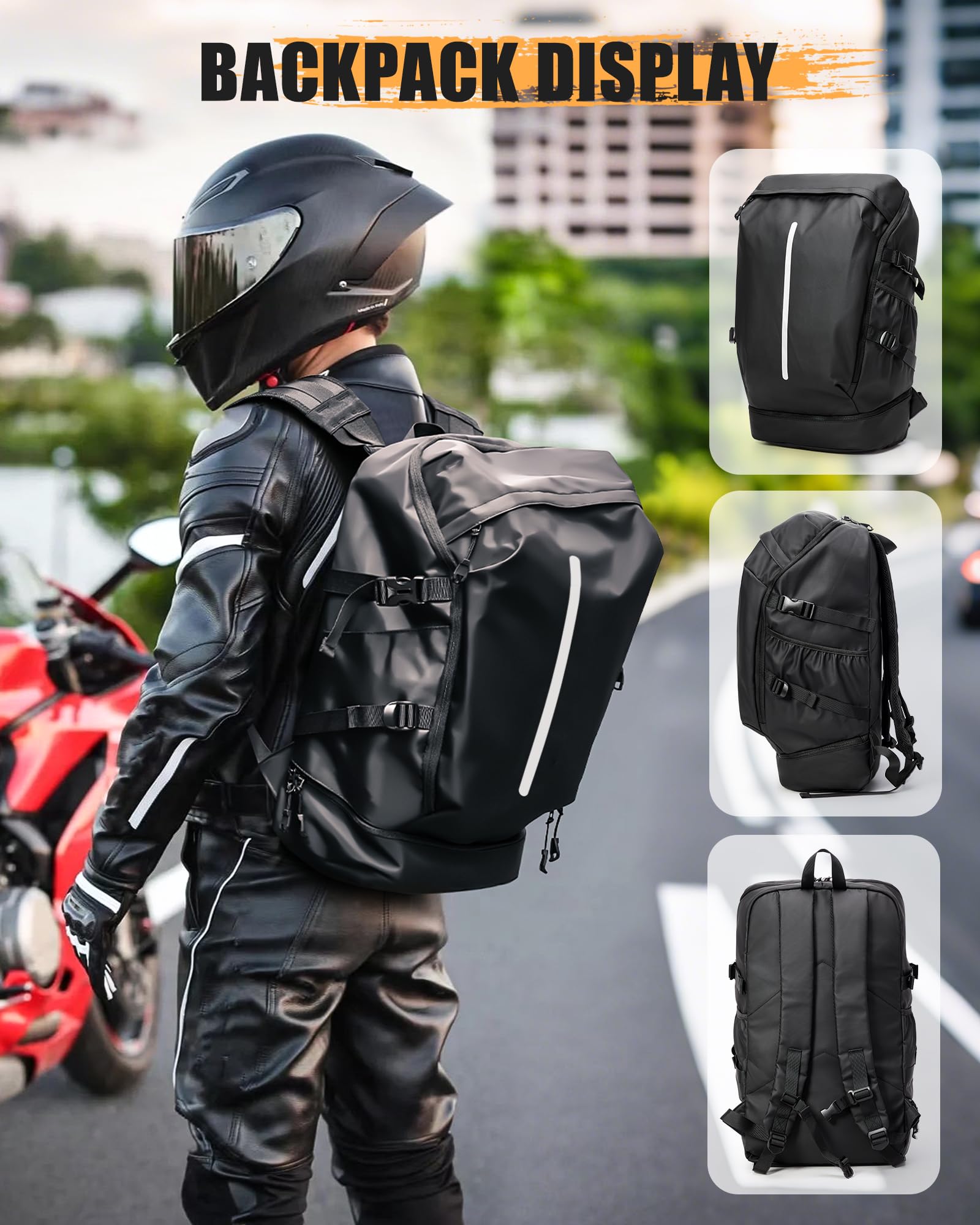 Zaino da Moto Impermeabile Grande con Scomparto per Scarpe, Nero