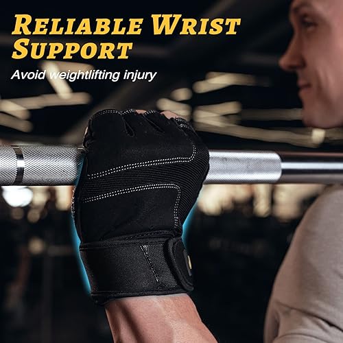 Miniatura 3 de Guantes de entrenamiento con soporte de muñeca para mujeres y hombres, guantes de levantamiento de pesas, guantes de gimnasio sin dedos para