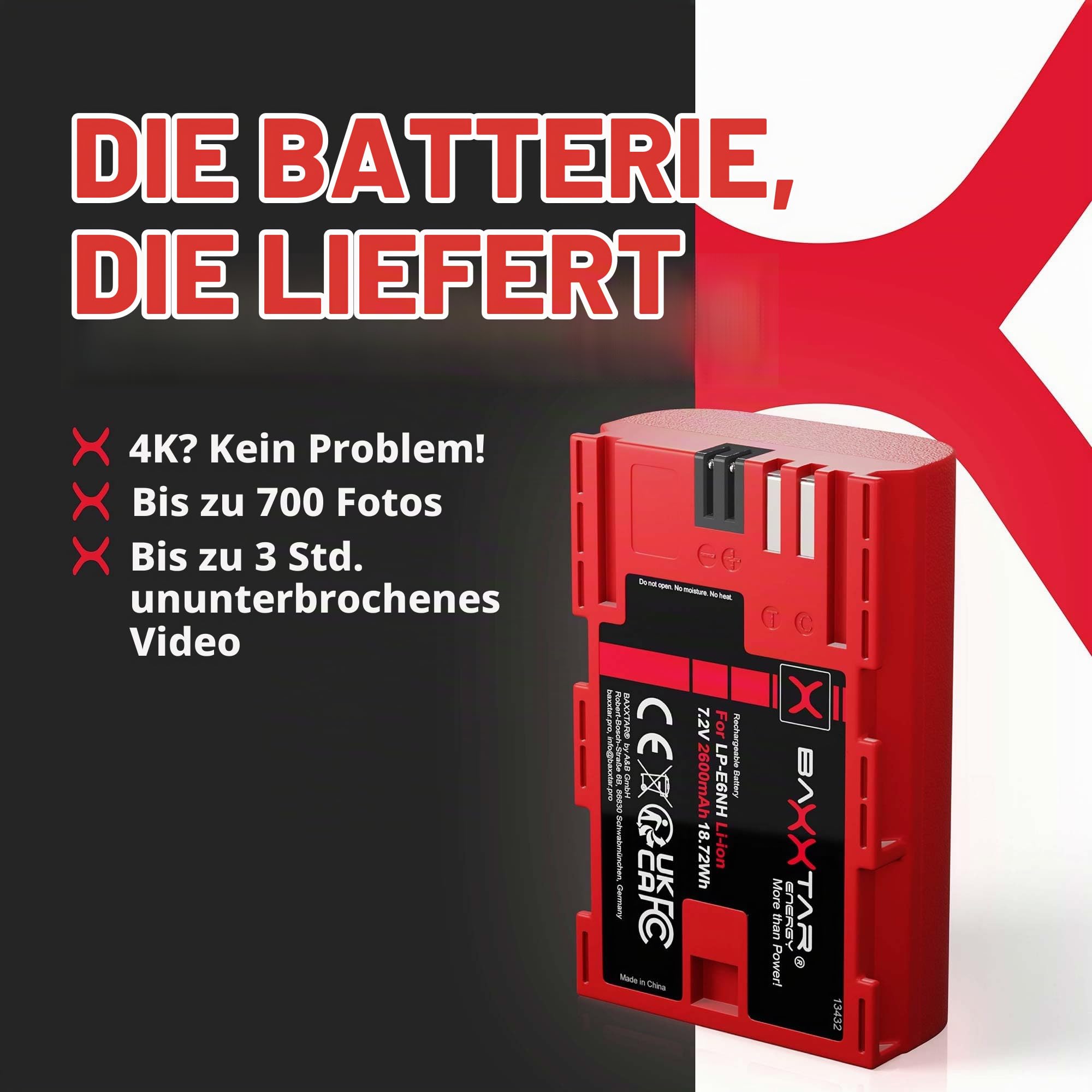 Baxxtar Set - 2XLP-E6NH Akku 2600mAh mit Ladegerät 18602 USB-C Dual LCD