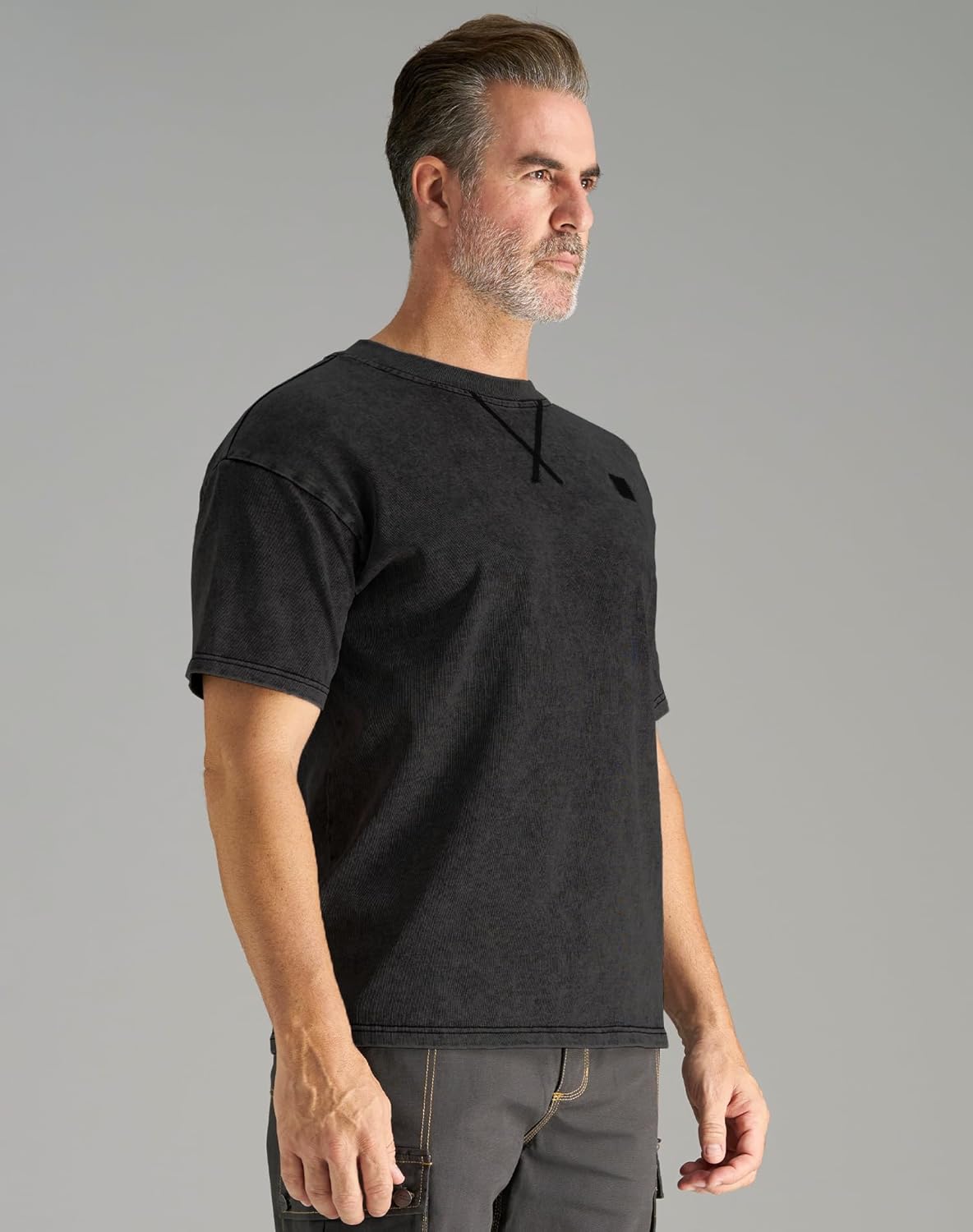 CHRONOLINE Men's Heavyweight T-Shirt Oversized Cotton Vintage Washed Tee Fall Winter Thick Crew Neck Short Sleeve Layered Top - Image 5