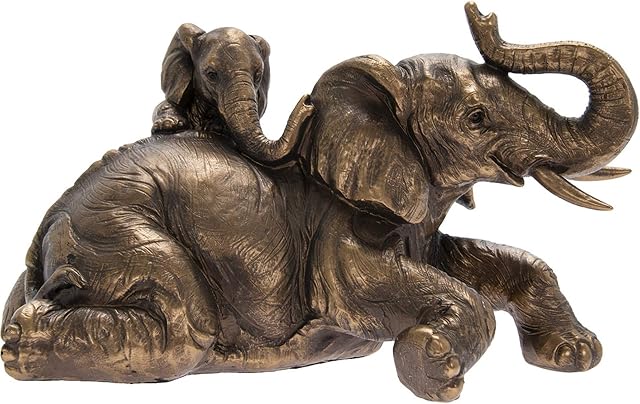 Rustic Bronzed Elephant And Calf Ornament From Leonardo Collection Gift Boxed