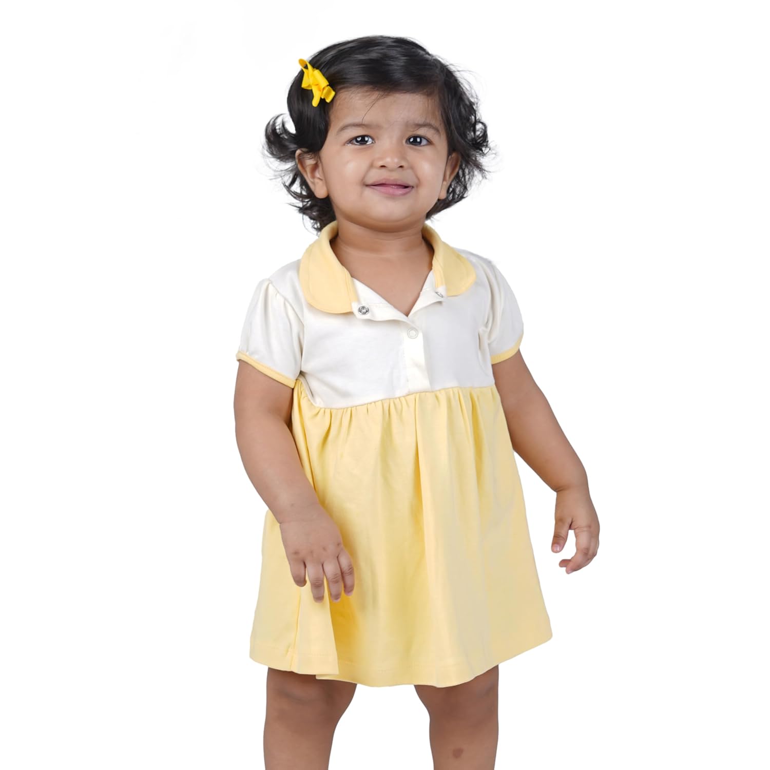 Buy Kidzo Plain ALine Frock for Baby Girls Yellow/White1 23