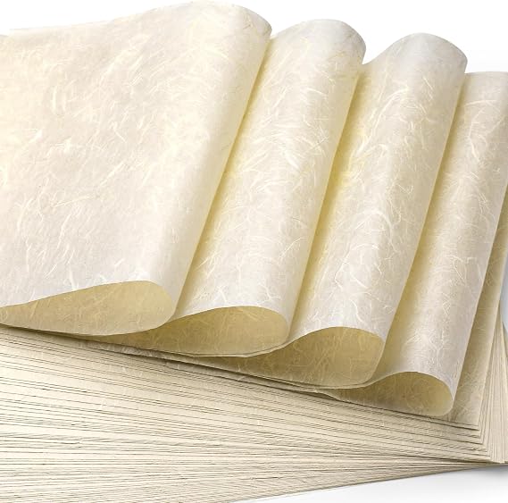 GarfxG 50 Sheets Rice Papers A4 Mulberry Paper Sheets Natural Fiber Rice Papers, 8.3x11.7in Natural Decoupage for Writing, Painting, Printing, Decorative, Card Making, Art Crafts DIY Gift Wrap