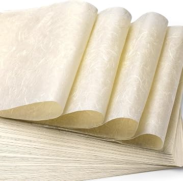 GarfxG 50 Sheets Rice Papers A4 Mulberry Paper Sheets Natural Fiber Rice Papers, 8.3x11.7in Natural Decoupage for Writing, Painting, Printing, Decorative, Card Making, Art Crafts DIY Gift Wrap