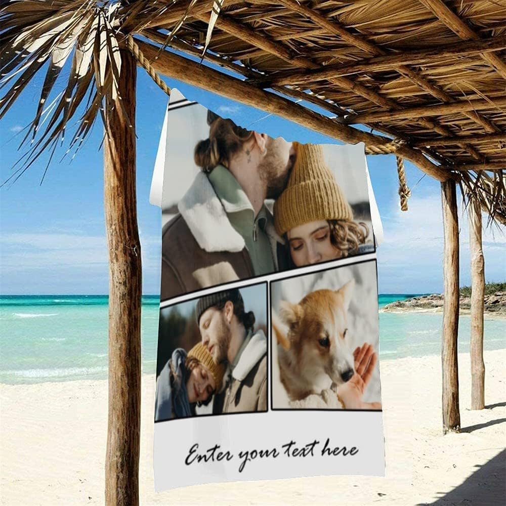 BUY JOY Custom Beach Towel with Photos Personalized Picture Bath/Pool Towel Blanket Customized Gifts for Mom Kids Grandma Grandpa for Birthday Father's Day (Option 3),30 × 60 inches