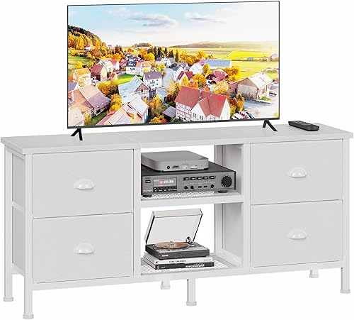 Miniatura 9 de Furologee Soporte de TV con 4 cajones, centro de entretenimiento de 43 pulgadas con estantes abiertos, mesa consola multimedia para TV de 50 Marrón