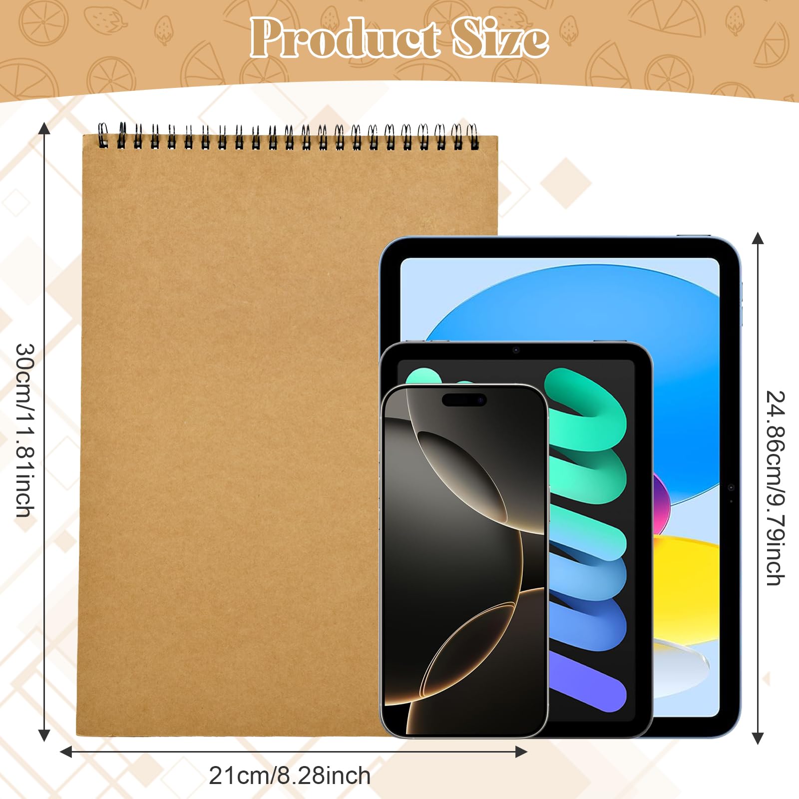 Elezeal Spiral Bound Notebook,A4 Sketchbook Notebook with Hard Kraft Card Cover Sketchpad Drawing Paper - 30 Sheets, 8.2 x 11.7 inches, Premium Quality Paper for School, Office - Image 3