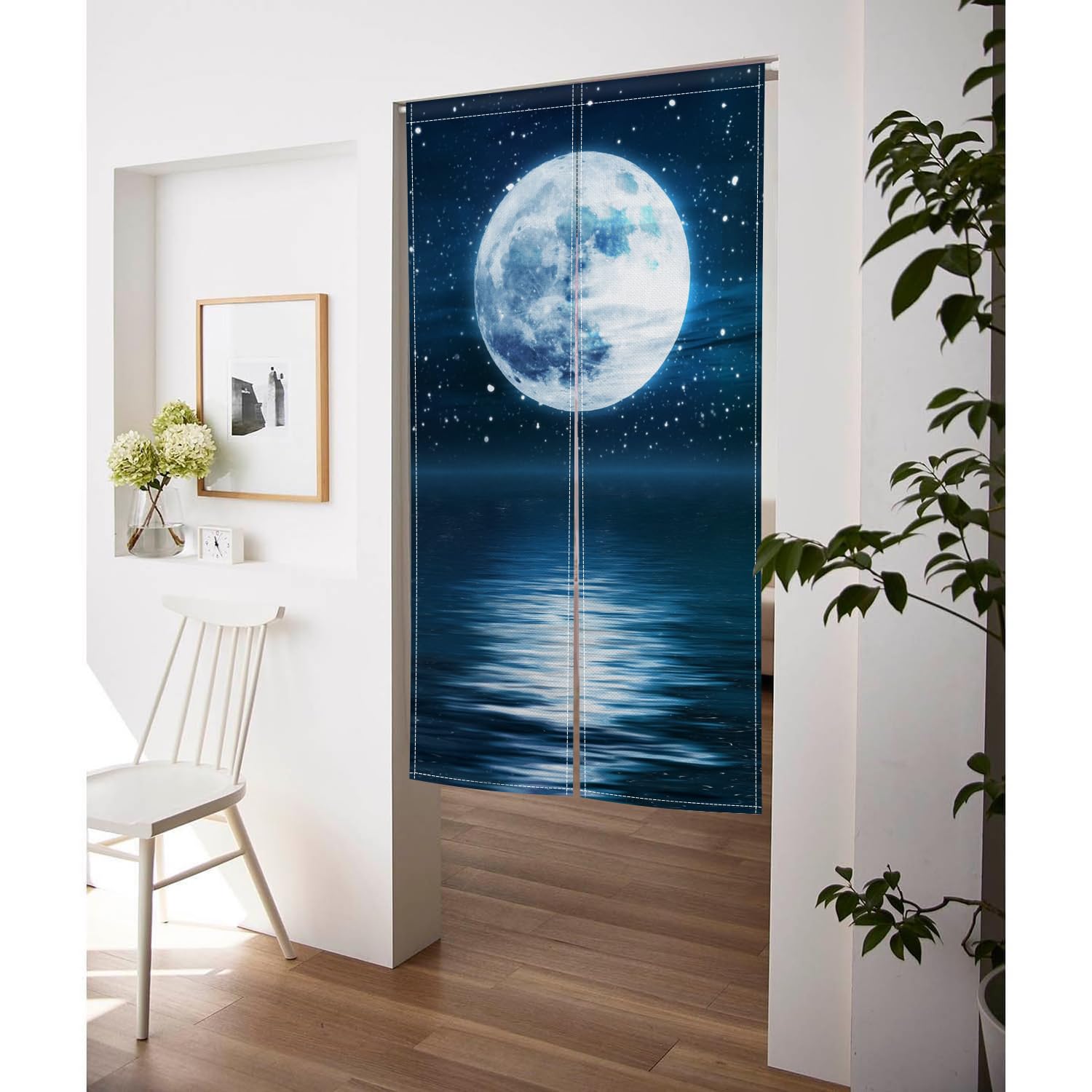Amazon｜Qinunipoto 暖簾 月夜 月下の水面 のれん シンプル風 幅72cm丈