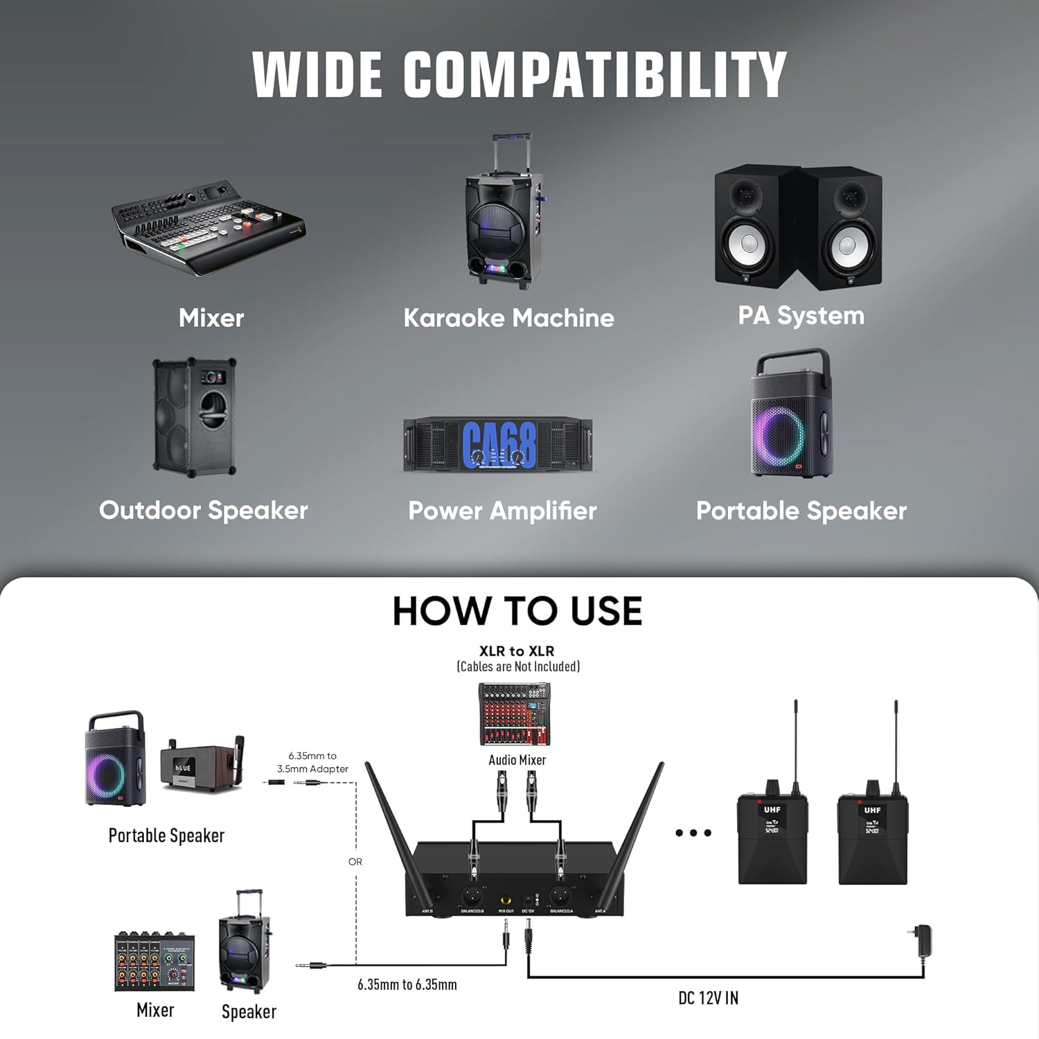 Lapel Microphones 4 Channel UHF Wireless Microphone System with 4 Lavalier 4 Headset Mics, Metal Receiver for Singing Meeting Church Wedding Event TV Speaker (4 Bodypack, 262ft Range) - Image 8
