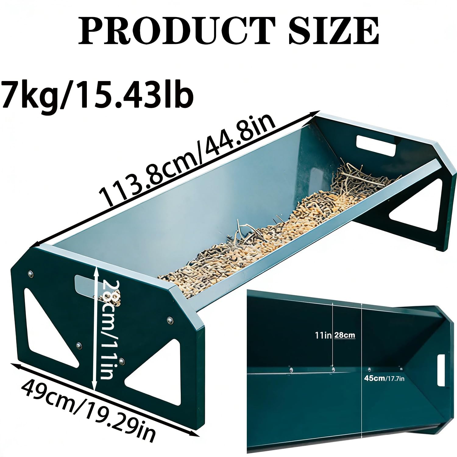 114cm Comedero para Cabras, Gran Capacidad Metático Alimentador De Heno Portátil Comedero De Heno, Comedero Resistente Fácil De Limpiar, para Oveja Caballo Vaca Ganado,Verde,Galvanised Steel